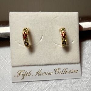 FIFTH AVENUE Collection Gold Earrings. Genuine Austrian crystals. Hoops. New